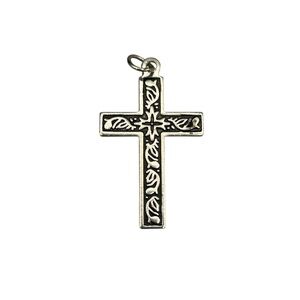 Silver Tone Cross Pendant Textured Metal